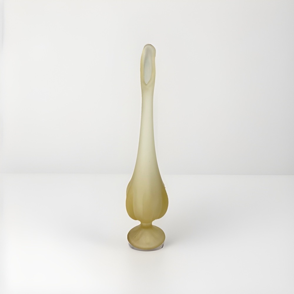 Vintage Viking Glass Yellow Satin Frost 6 Petal 12" Footed Swung Vase w/ Label